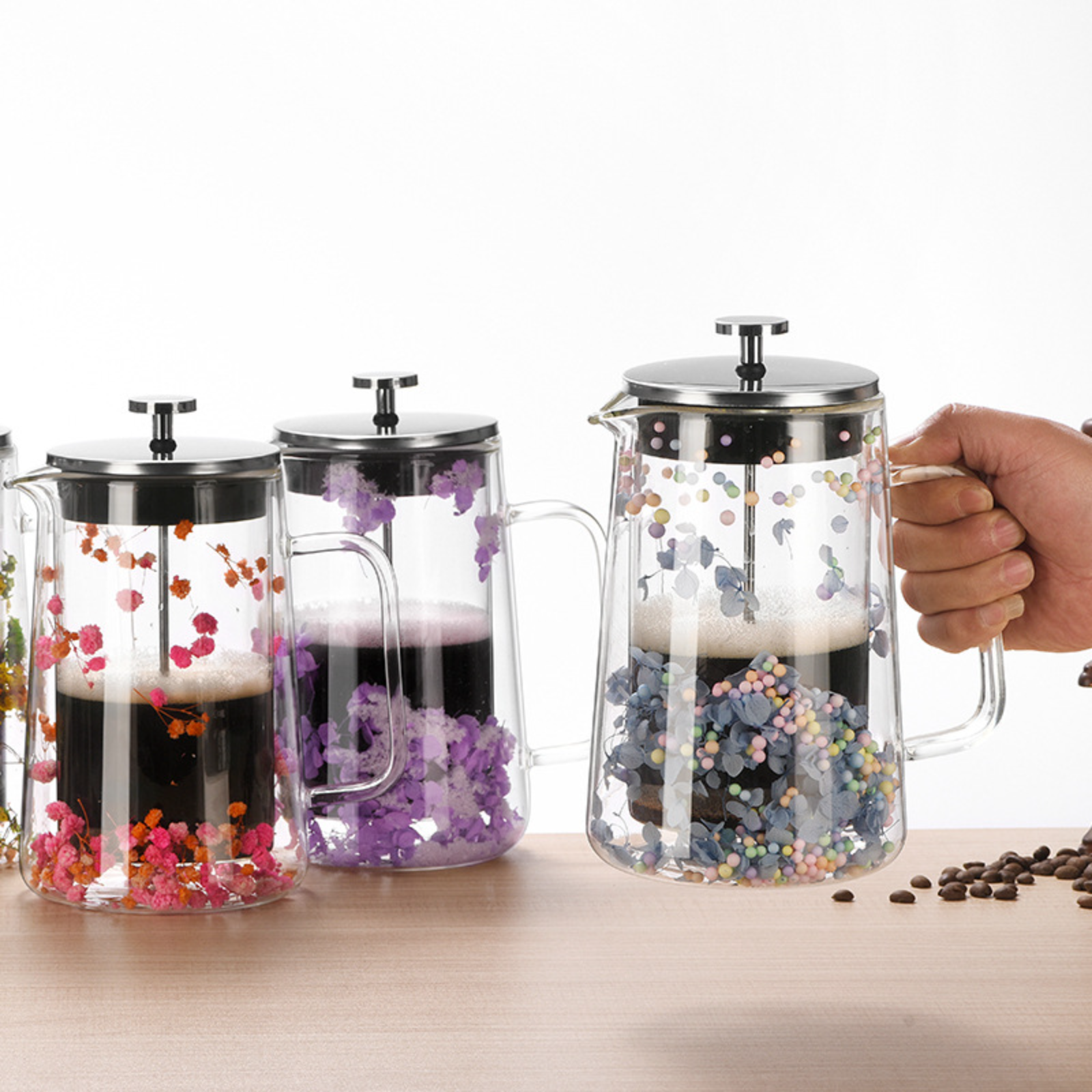 French Press Glass - Dried Flower Double Glass Press Pot