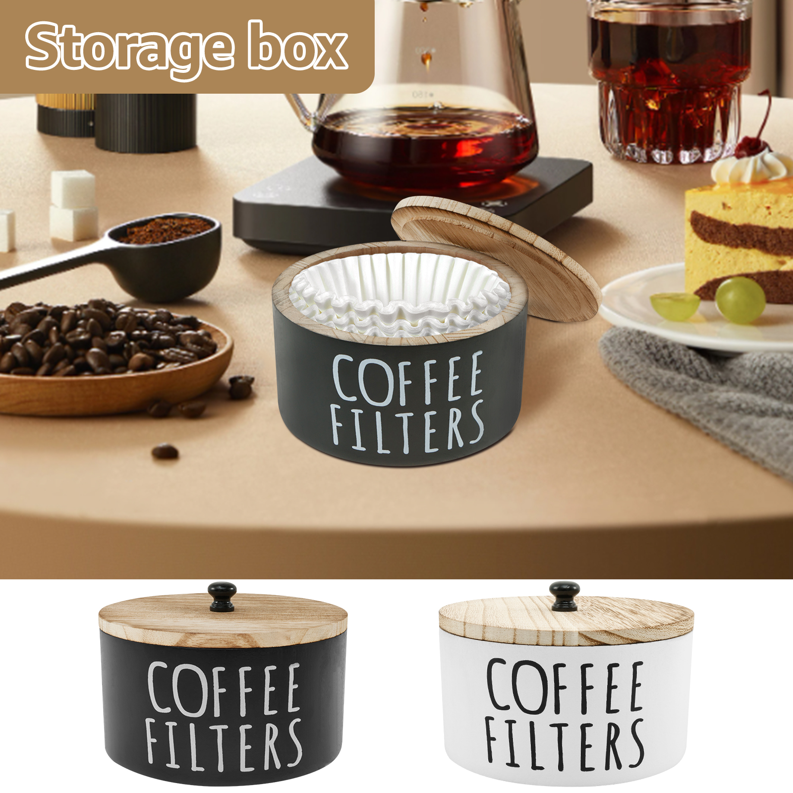 Coffee Tea Sugar Canister Set - Coffee Filter Holder with Lid Wooden