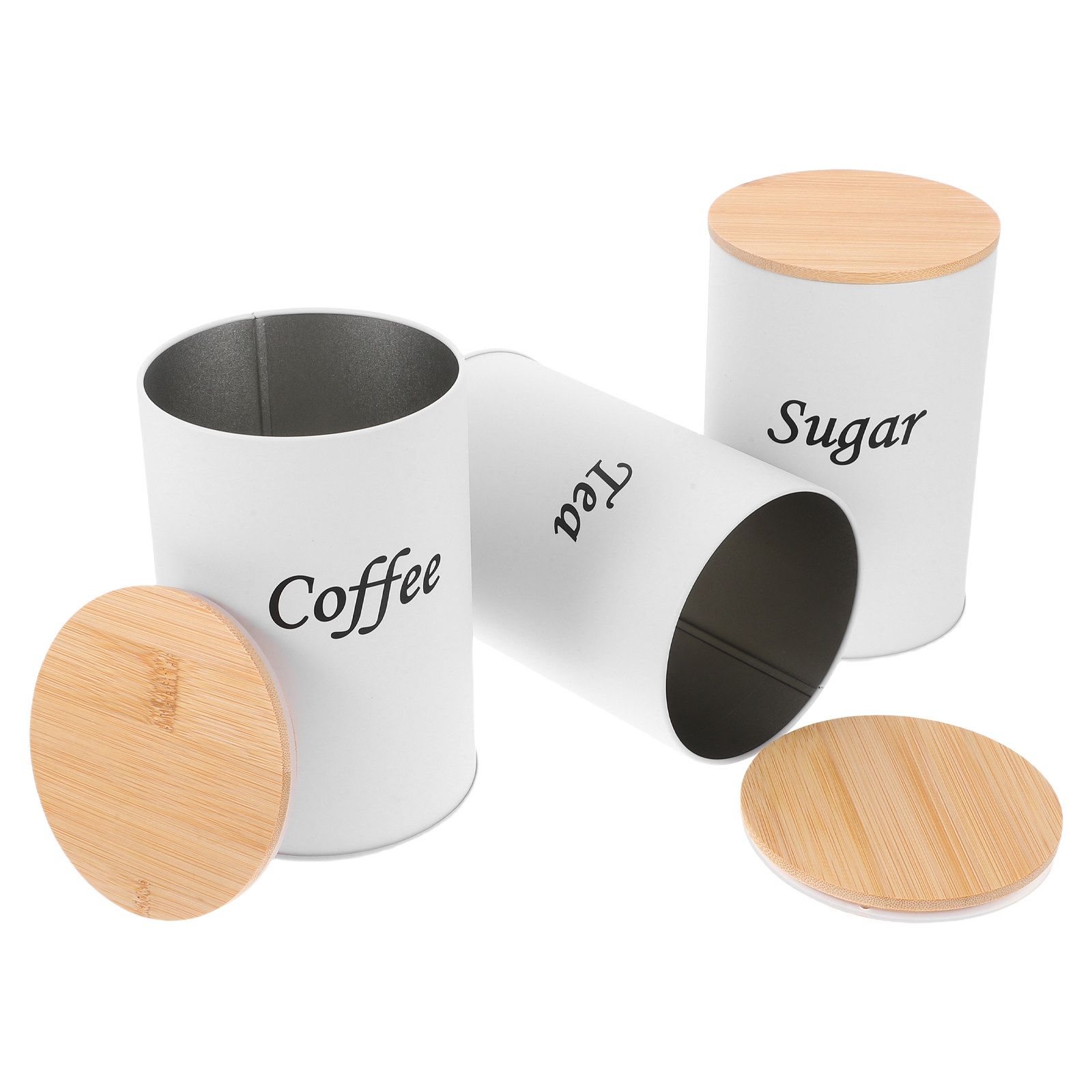 Coffee Tea Beans - 3Pcs Airtight Round Canisters Galvanized Iron