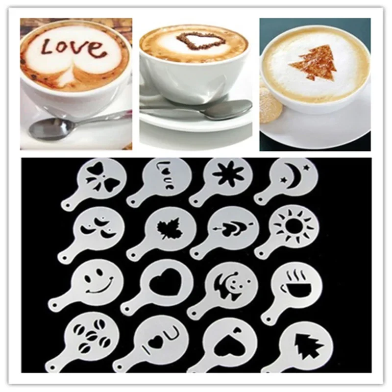 Coffee Stencil Art - 16Pcs/Set Coffee Mold Latte Cappuccino Barista