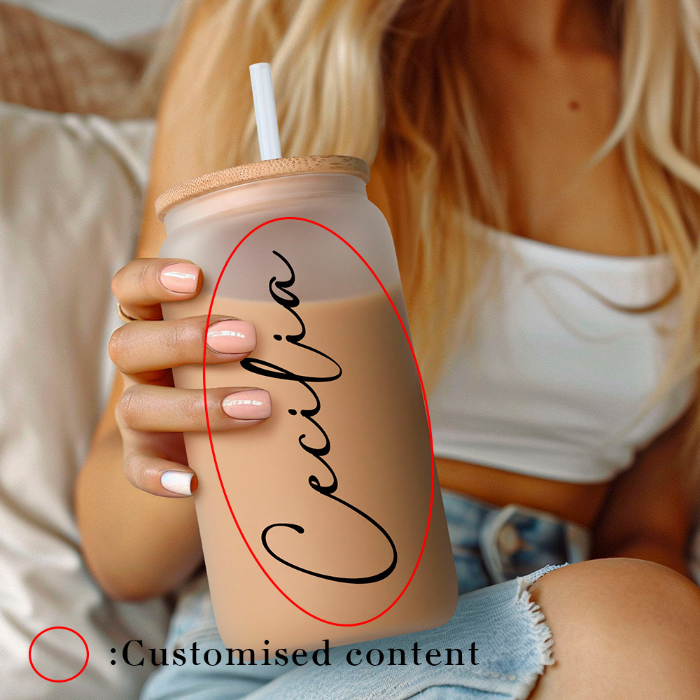 Coffee Tea Font - Personalized Name Bamboo Covered Straw Glass