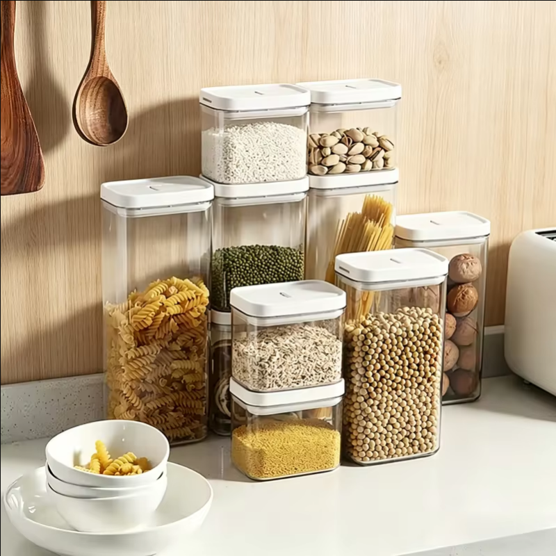 Coffee Tea Sugar Canister Set - Transparent Plastic Grain Seal Tank Spaghetti