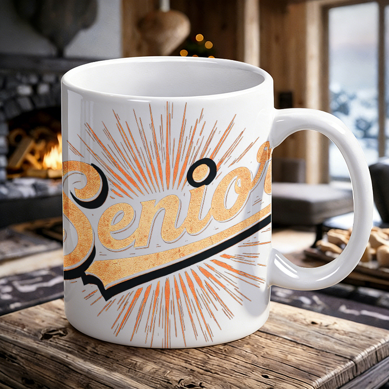 Coffee Tea Font - Radiant Sunlight Font 'Senior' Ceramic Mug,