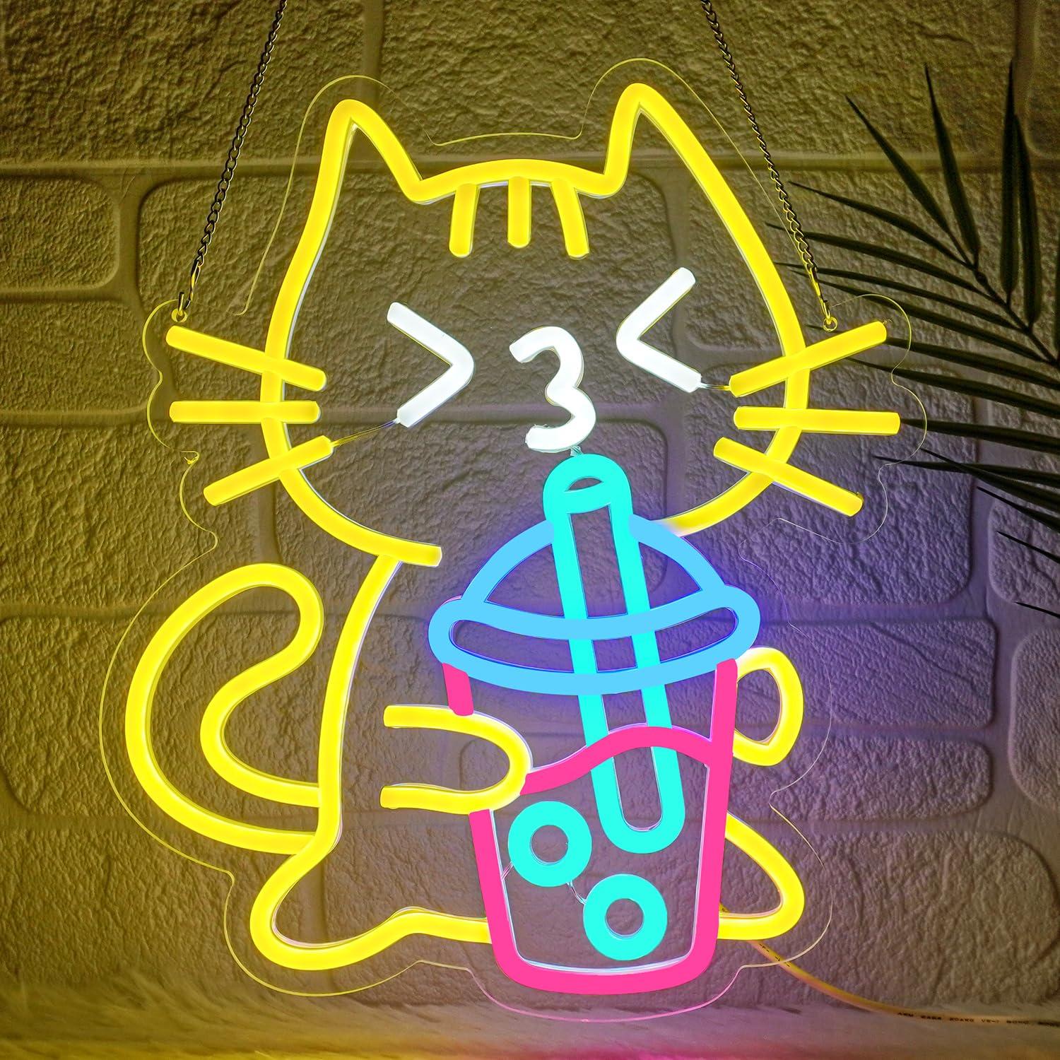 Cat Boba Tea Neon Sign Cute An - Coffee Tea Boba review and price