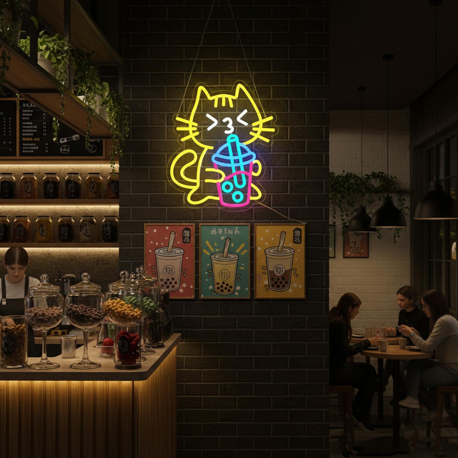 Cat Boba Tea Neon Sign Cute An - Coffee Tea Boba review and price