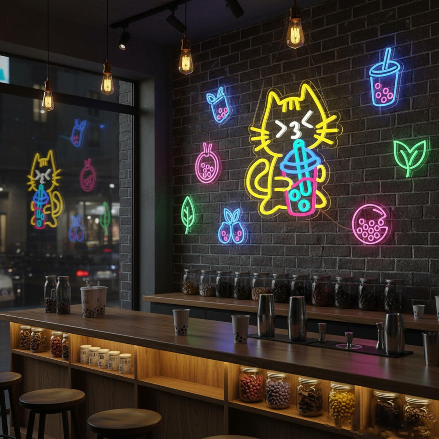 Cat Boba Tea Neon Sign Cute An - Coffee Tea Boba review and price