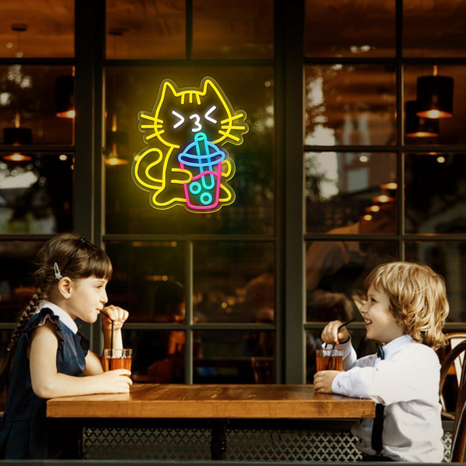 Cat Boba Tea Neon Sign Cute An - Coffee Tea Boba review and price