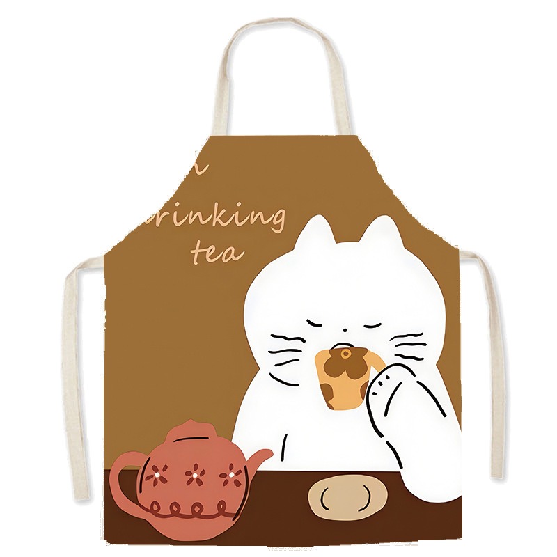 Cute White Cat Printed Apron C - Coffee Tea Knits review and price