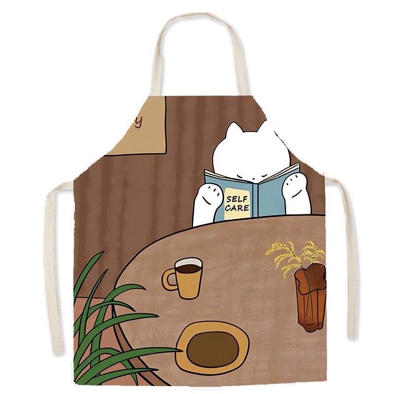 Cute White Cat Printed Apron C - Coffee Tea Knits review and price