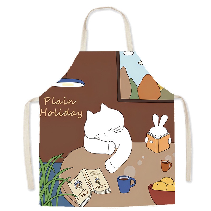 Cute White Cat Printed Apron C - Coffee Tea Knits review and price
