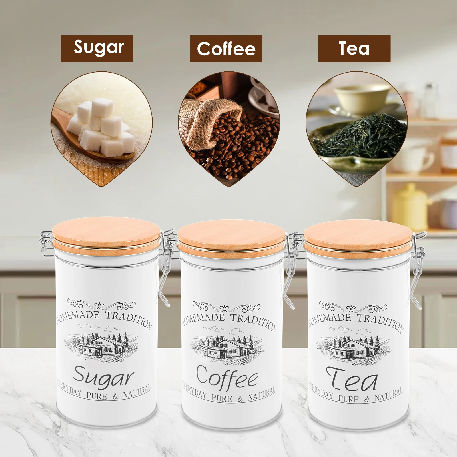 3Pcs/Set Tea Coffee Sugar Cani - Coffee Tea Sugar Canister Set review and price