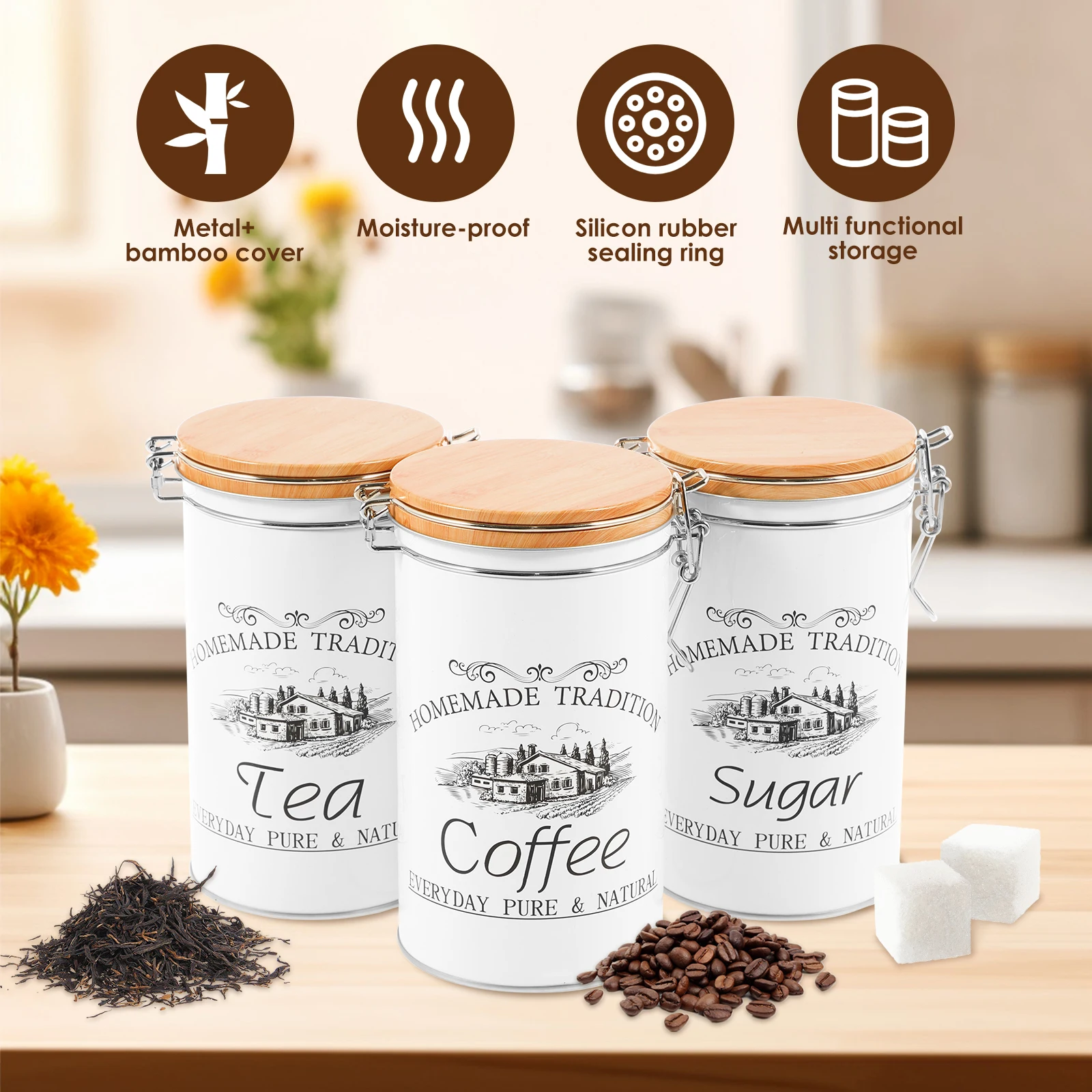 3Pcs/Set Tea Coffee Sugar Cani - Coffee Tea Sugar Canister Set review and price