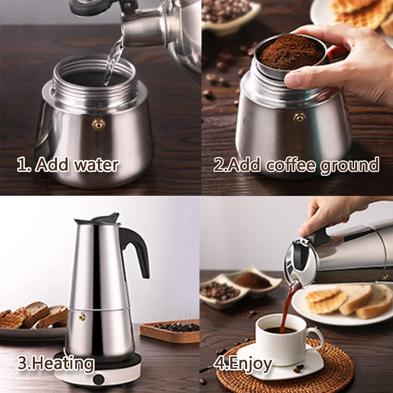 4/6/9 Cups Moka Pot Caffe Mach - Coffee Tea Chocolate review and price