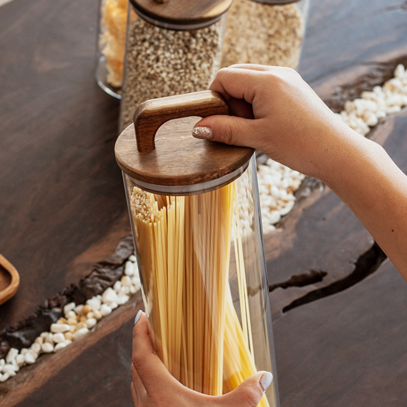 Clear Glass Jar with Bamboo Li - Coffee Tea Sugar Canister Set review and price