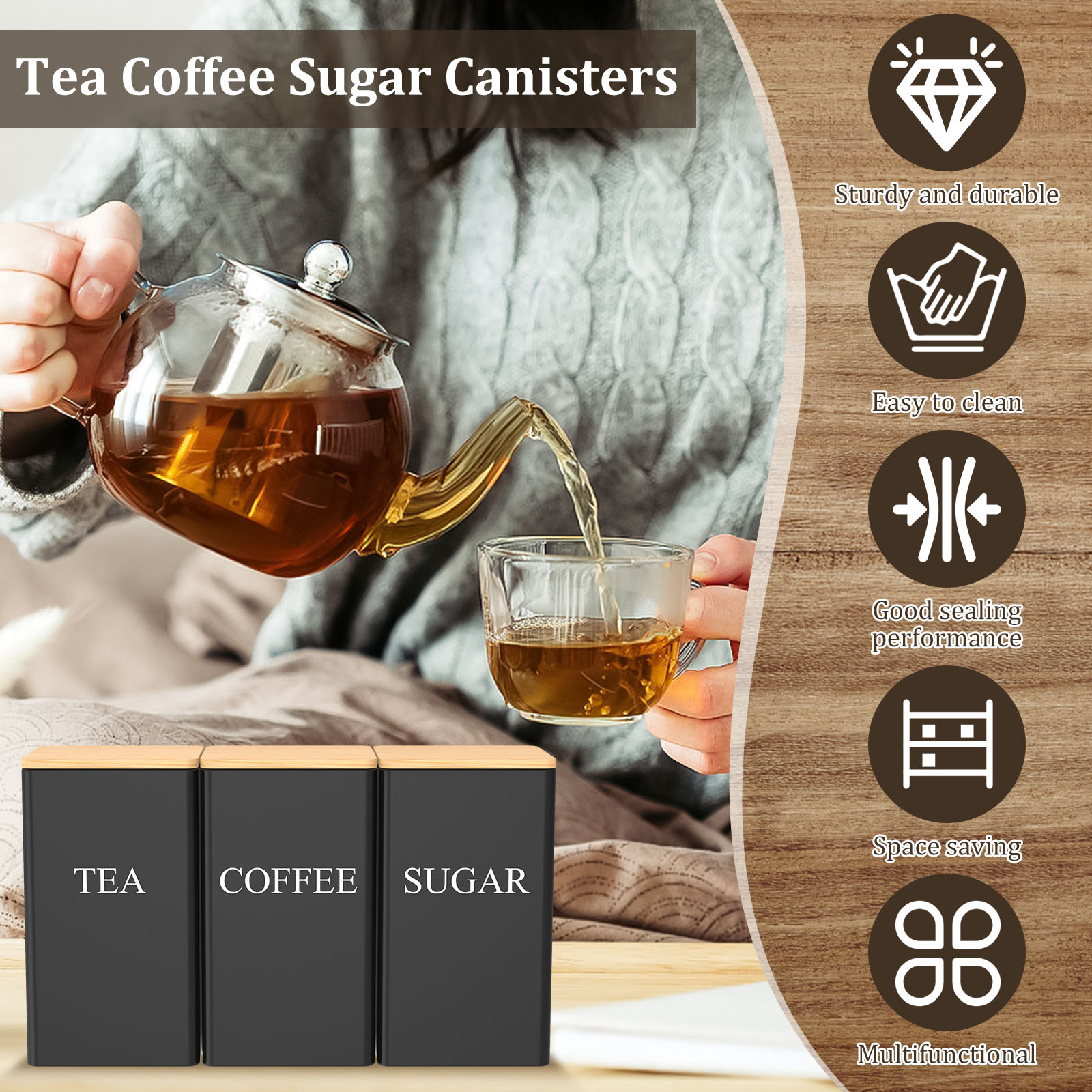 Coffee Bean Storage Jar Metal  - Coffee Tea Sugar Canister Set review and price