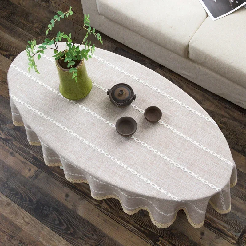 Cotton and Linen Oval Tableclo - Coffee Tea Knits review and price