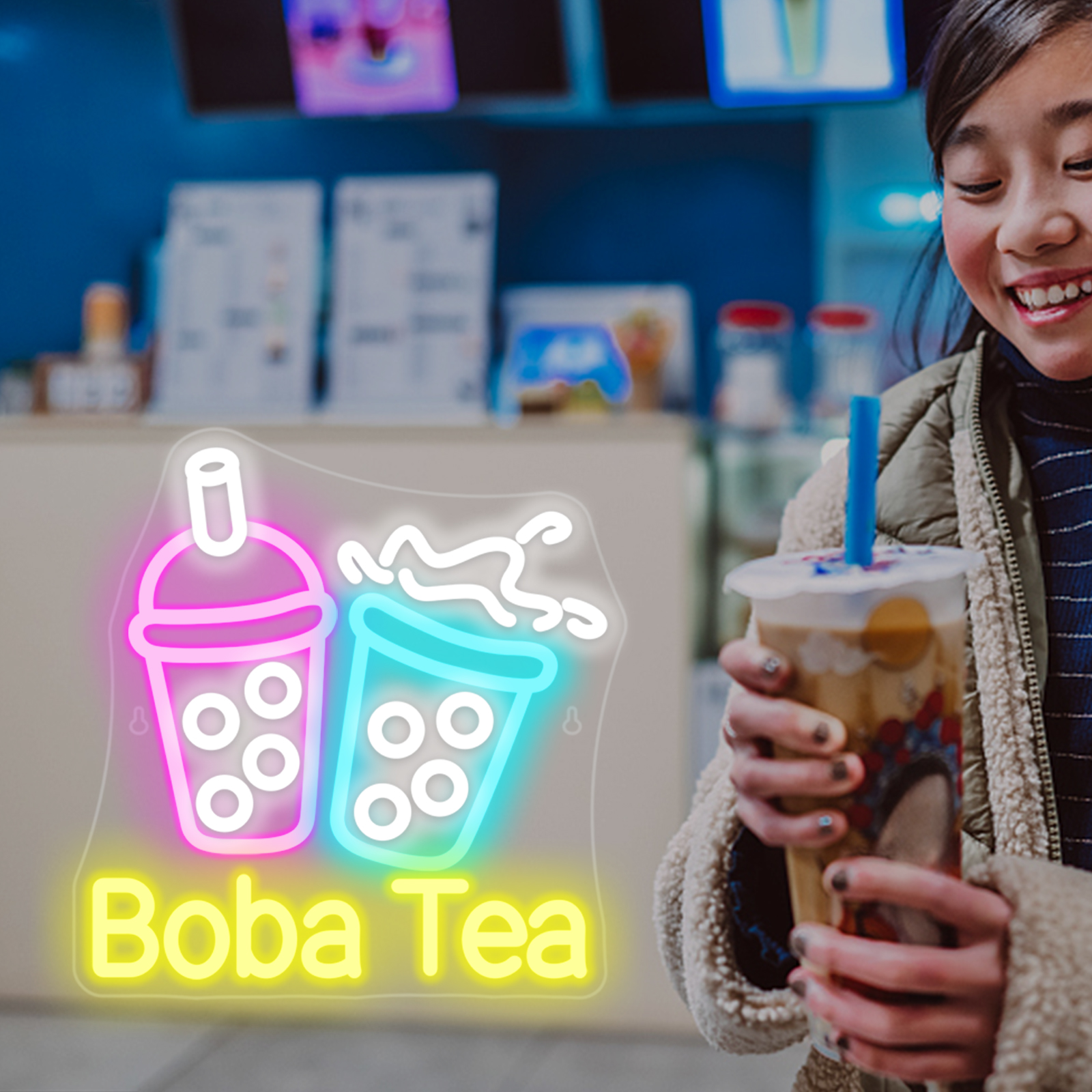 Bubble Tea Neon Light Colorful - Coffee Tea Boba review and price